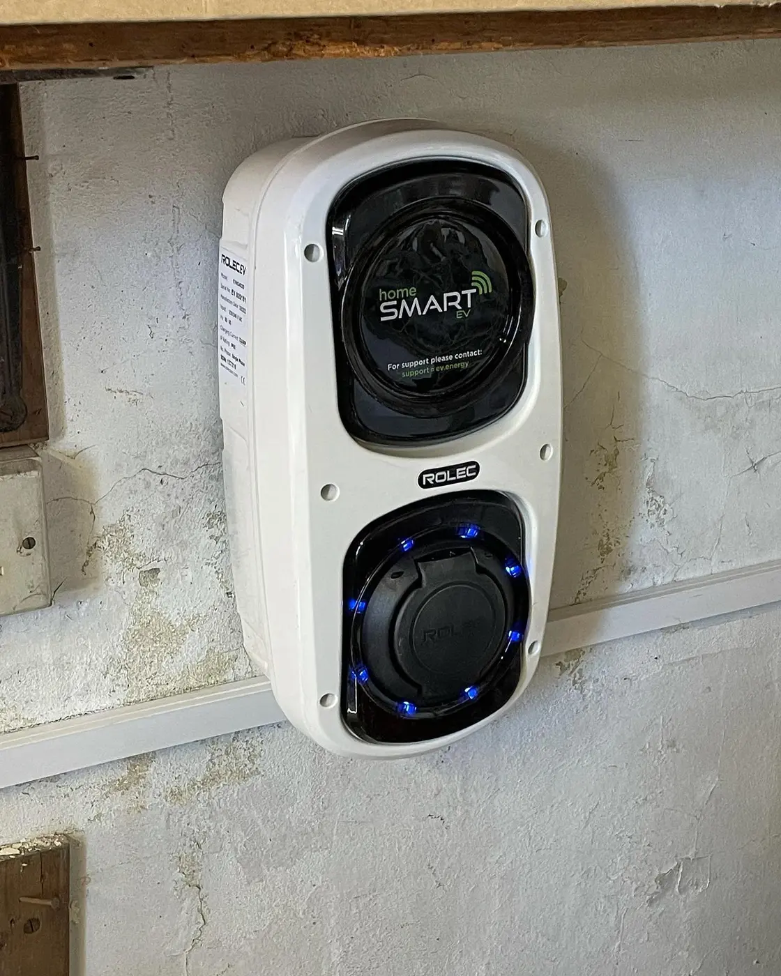 Rolec home smart EV charger installed on a wall